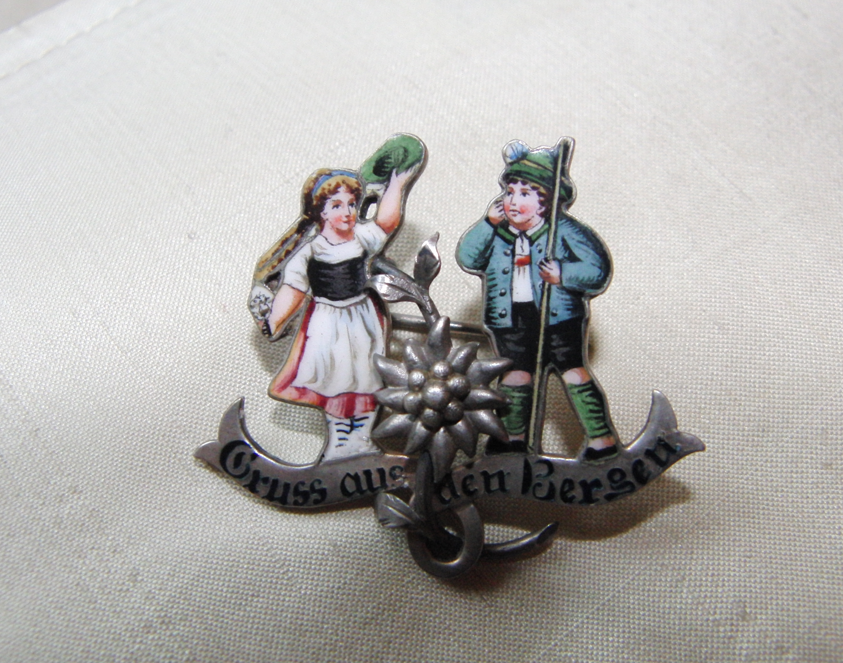 Biedermeier Brosche Silber Emaille handbemalt um 1850