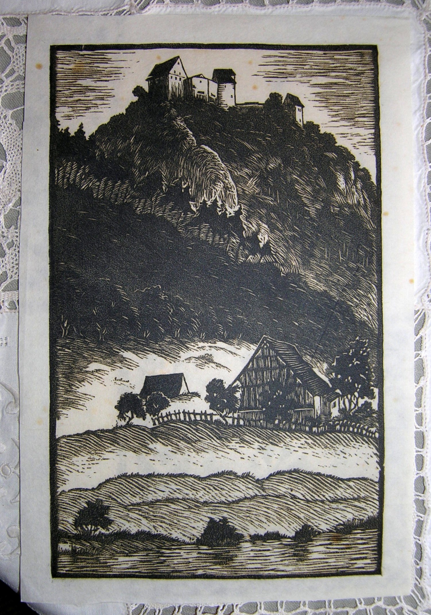 Burg auf der Alp Holzschnitt